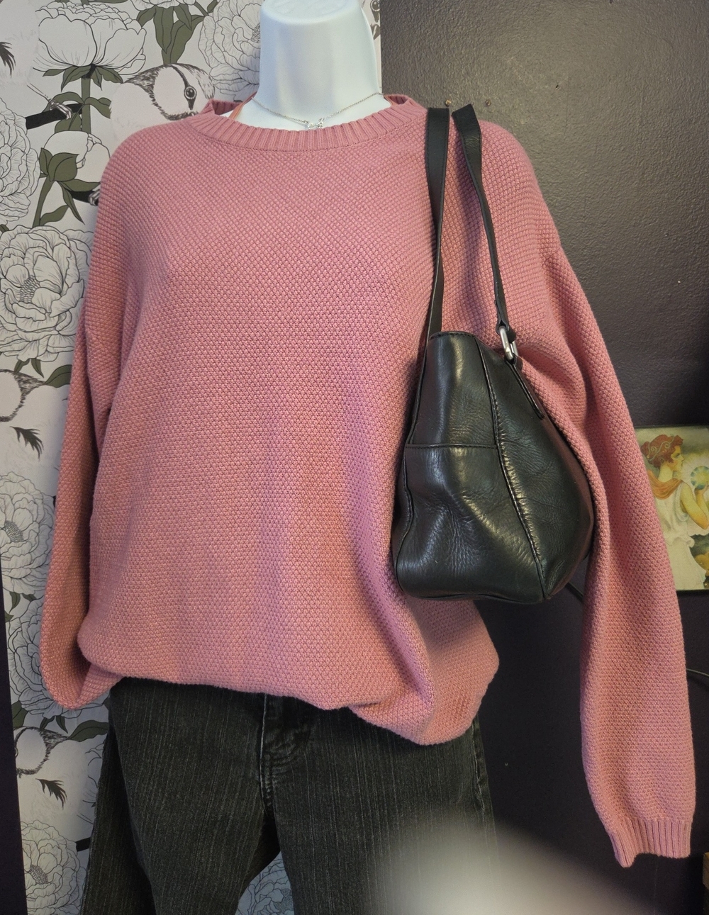 Classic Textured Crewneck Sweater in Dusty Rose